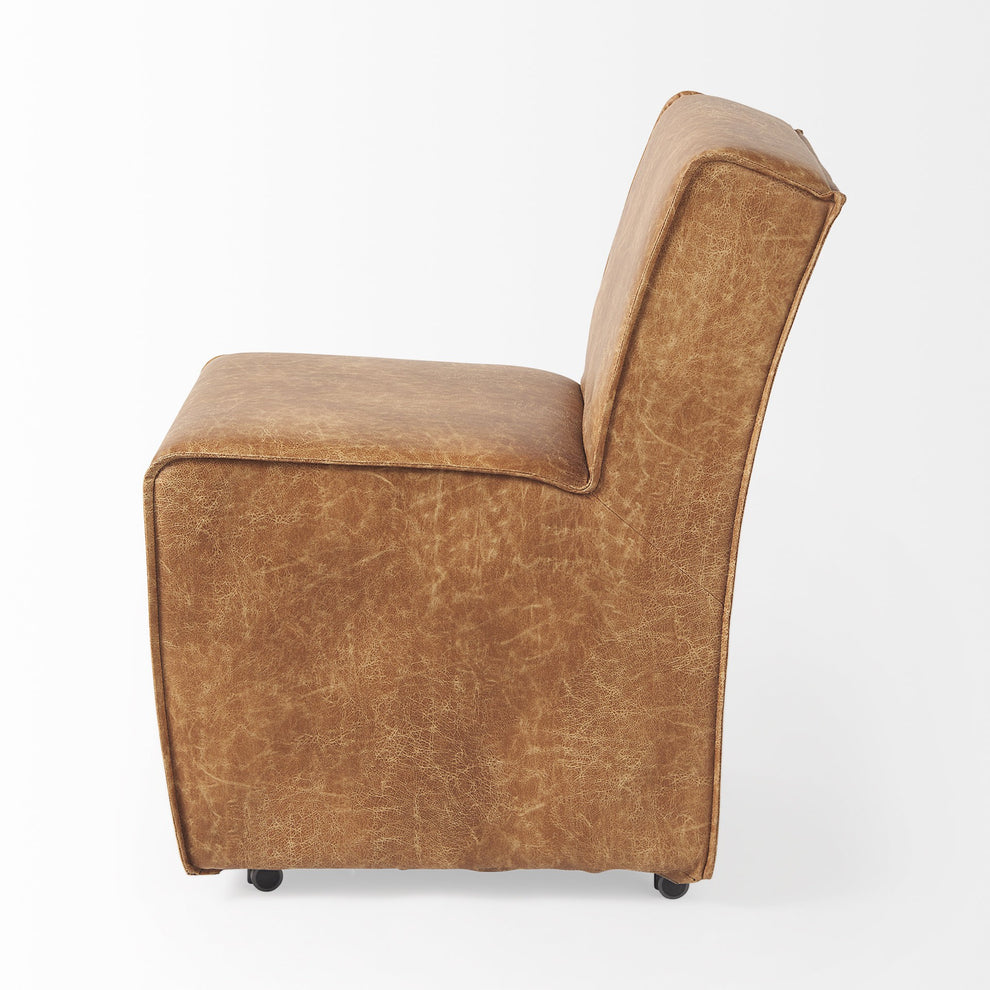 Carmel Brown Faux Leather Wedge Dining Chair By Homeroots | Dining Chairs | Modishstore - 3