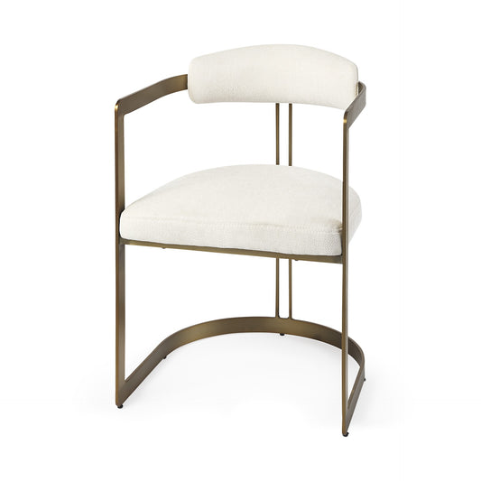 Curvy Gold And White Upholstered Dining Armchair By Homeroots | Dining Chairs | Modishstore