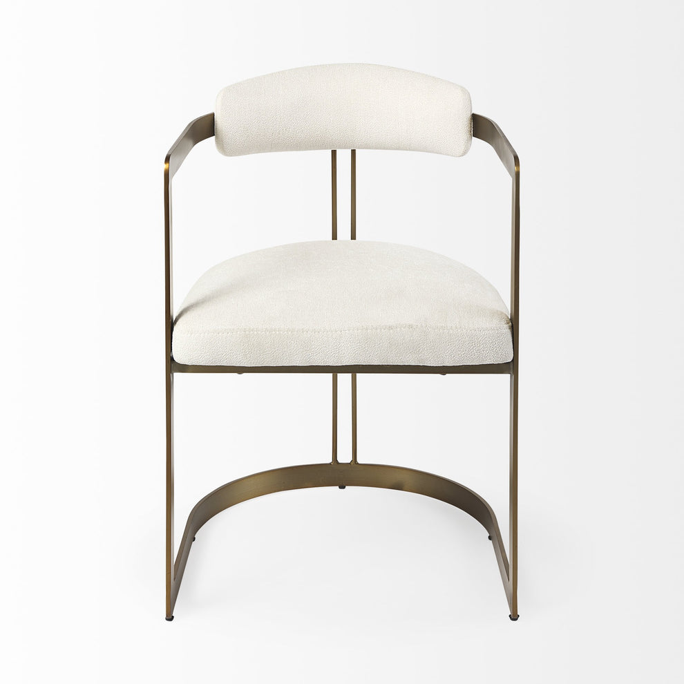 Curvy Gold And White Upholstered Dining Armchair By Homeroots | Dining Chairs | Modishstore - 2