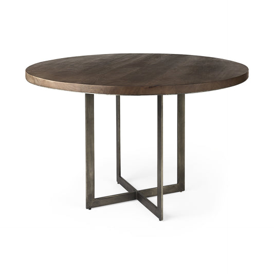 Rustic Brown Round Wood And Metal Dining Table By Homeroots | Dining Tables | Modishstore