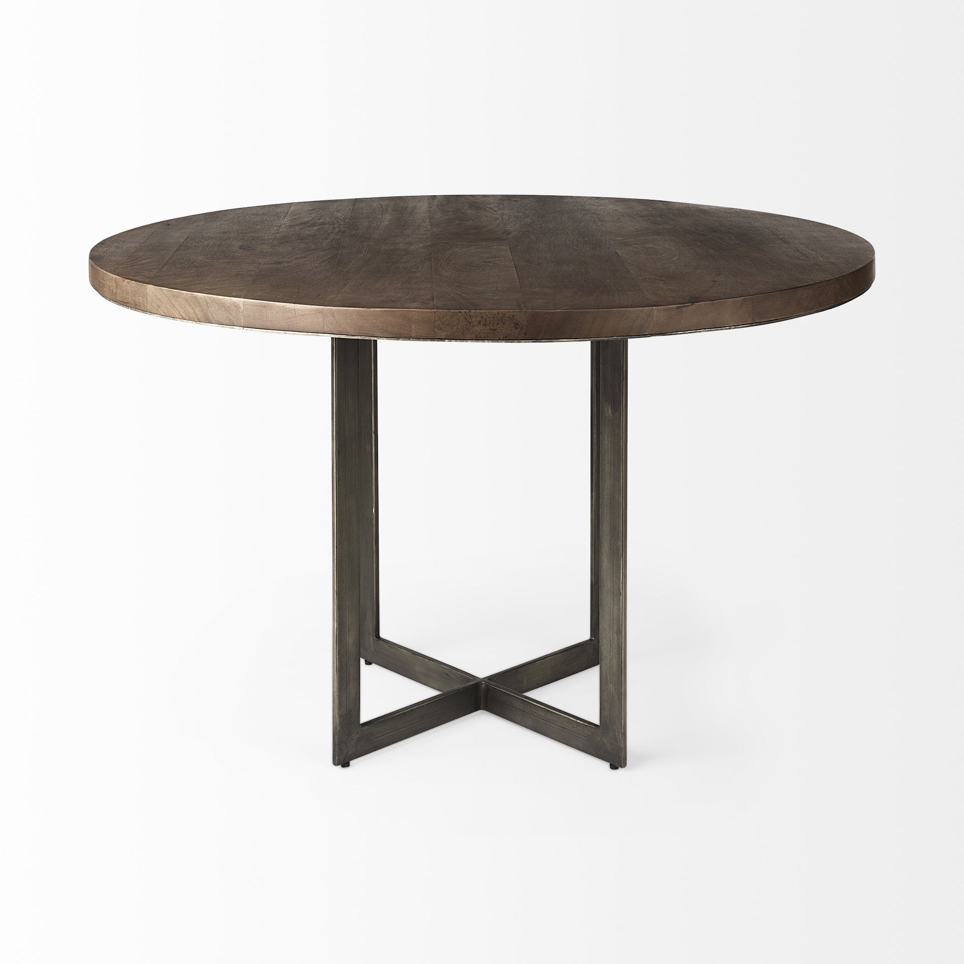 Rustic Brown Round Wood And Metal Dining Table By Homeroots | Dining Tables | Modishstore - 2