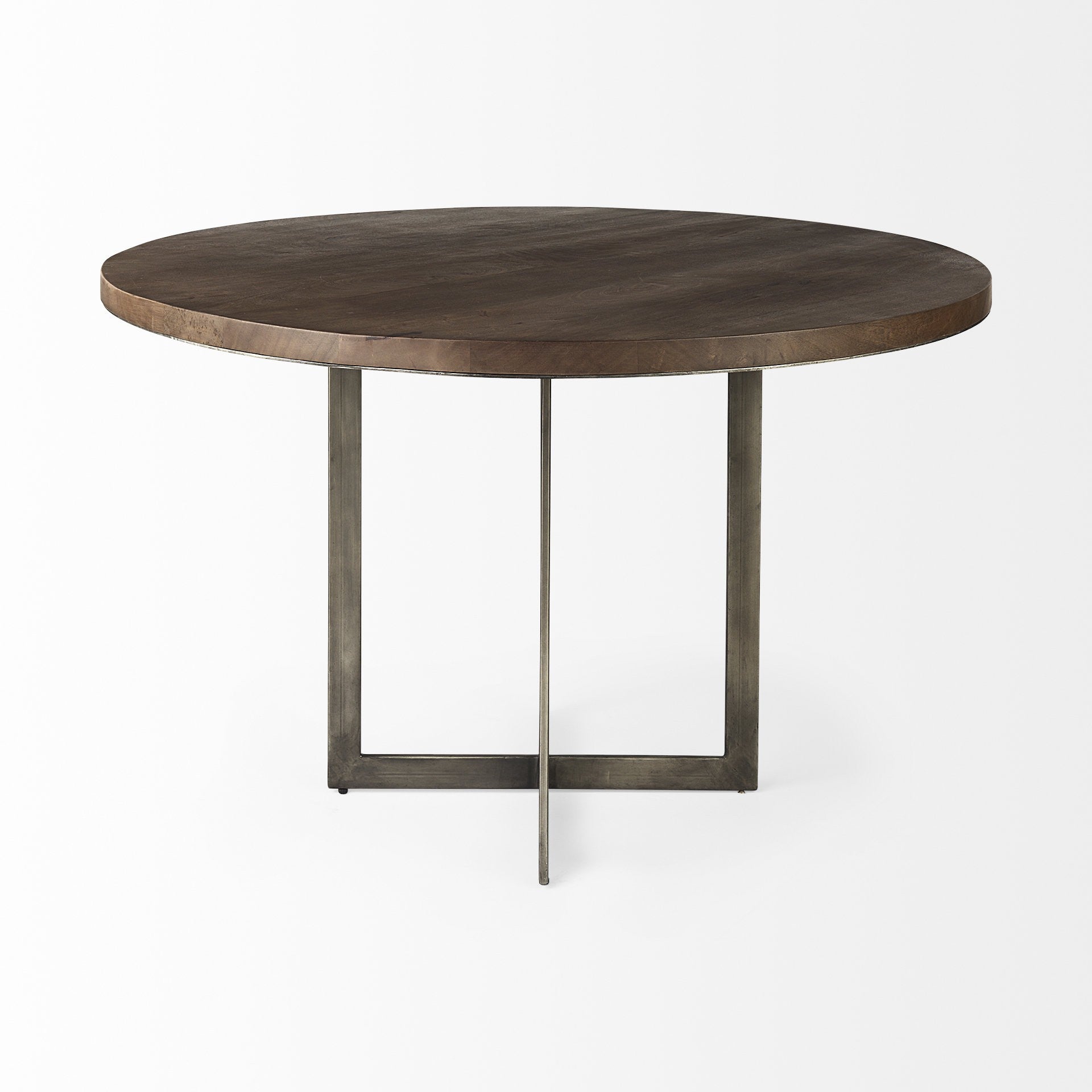 Rustic Brown Round Wood And Metal Dining Table By Homeroots | Dining Tables | Modishstore - 3