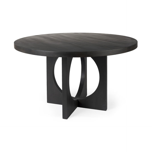 Black Wood Round Geometric Dining Table By Homeroots | Dining Tables | Modishstore