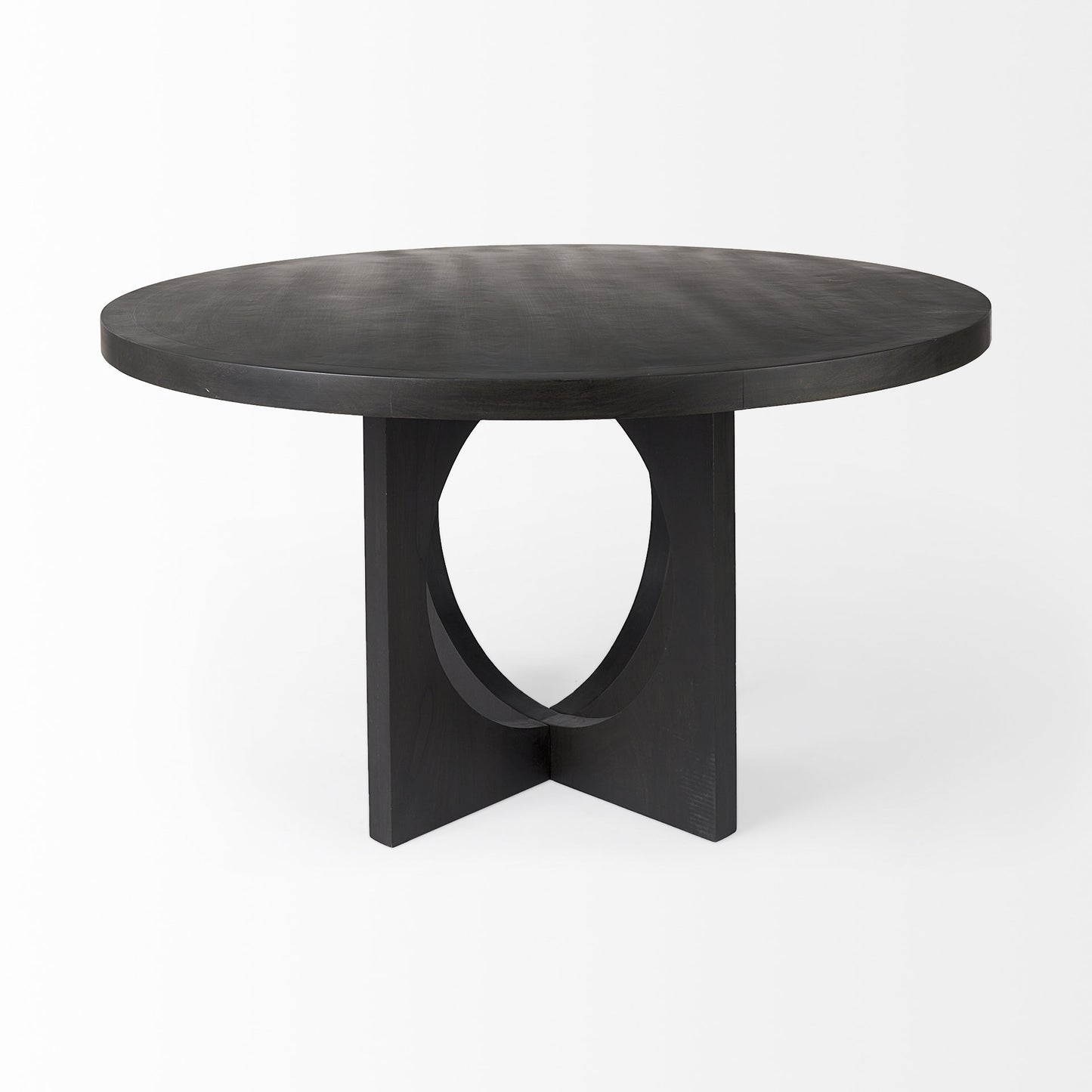 Black Wood Round Geometric Dining Table By Homeroots | Dining Tables | Modishstore - 3