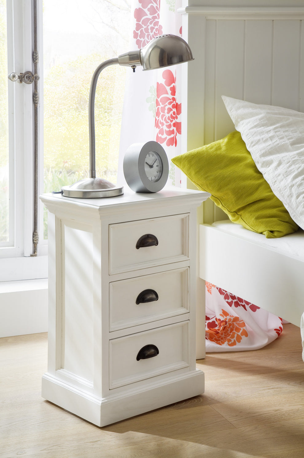 Classic White Three Drawer Nightstand By Homeroots | Nightstands | Modishstore - 2