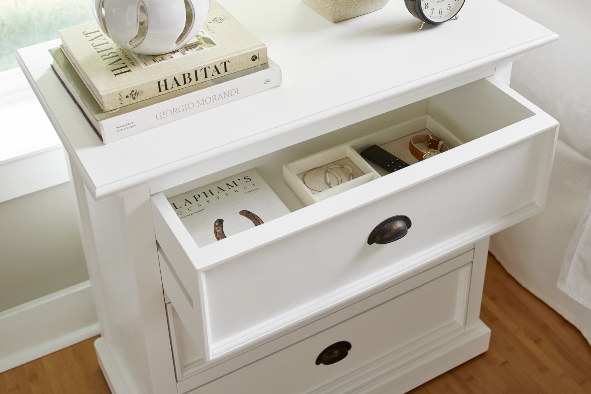 Classic White Large Three Drawer Nightstand By Homeroots | Nightstands | Modishstore - 7