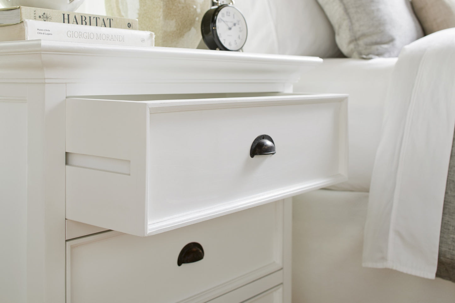 Classic White Large Three Drawer Nightstand By Homeroots | Nightstands | Modishstore - 8