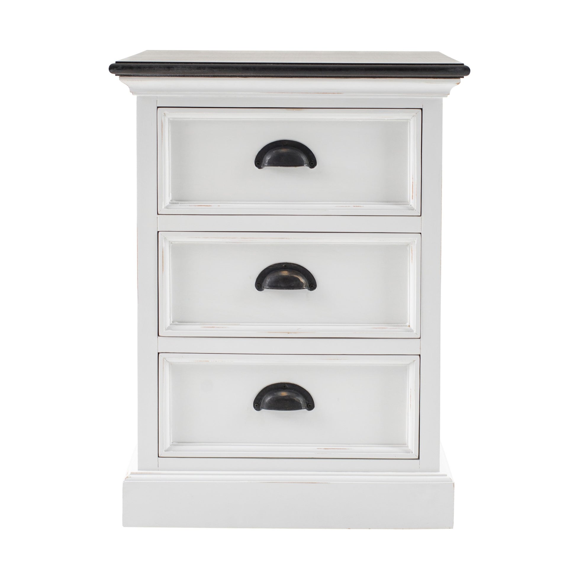 Distressed White And Deep Brown Three Drawer Nightstand By Homeroots | Nightstands | Modishstore