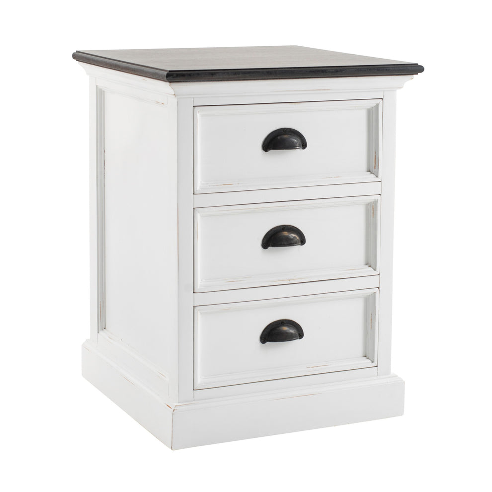 Distressed White And Deep Brown Three Drawer Nightstand By Homeroots | Nightstands | Modishstore - 2
