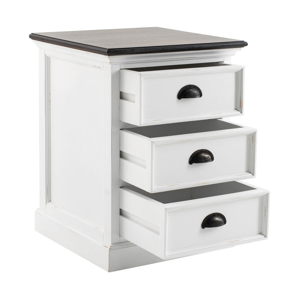 Distressed White And Deep Brown Three Drawer Nightstand By Homeroots | Nightstands | Modishstore - 3