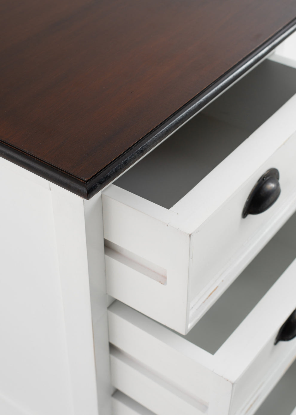 Distressed White And Deep Brown Three Drawer Nightstand By Homeroots | Nightstands | Modishstore - 7
