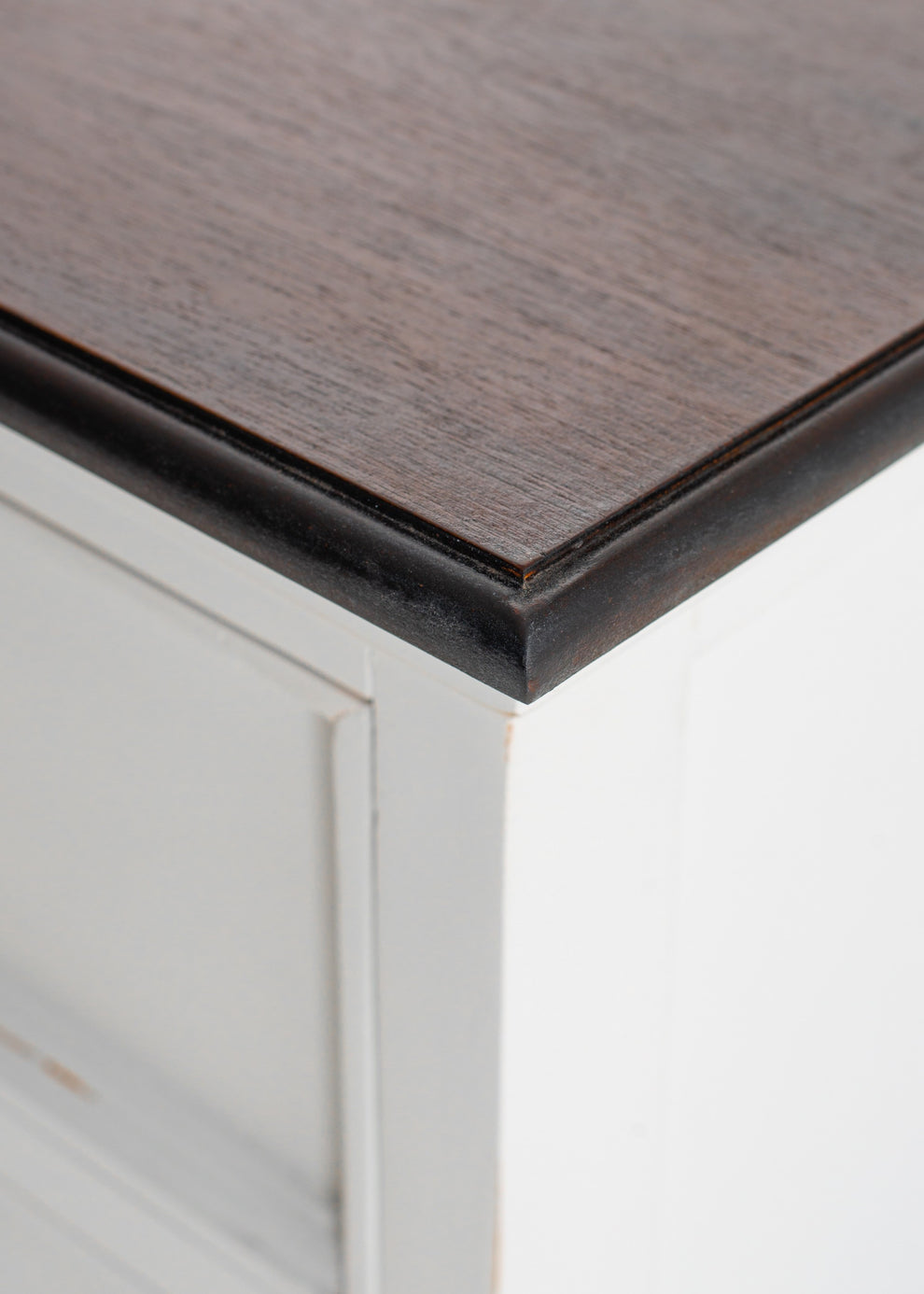 Distressed White And Deep Brown Three Drawer Nightstand By Homeroots | Nightstands | Modishstore - 9