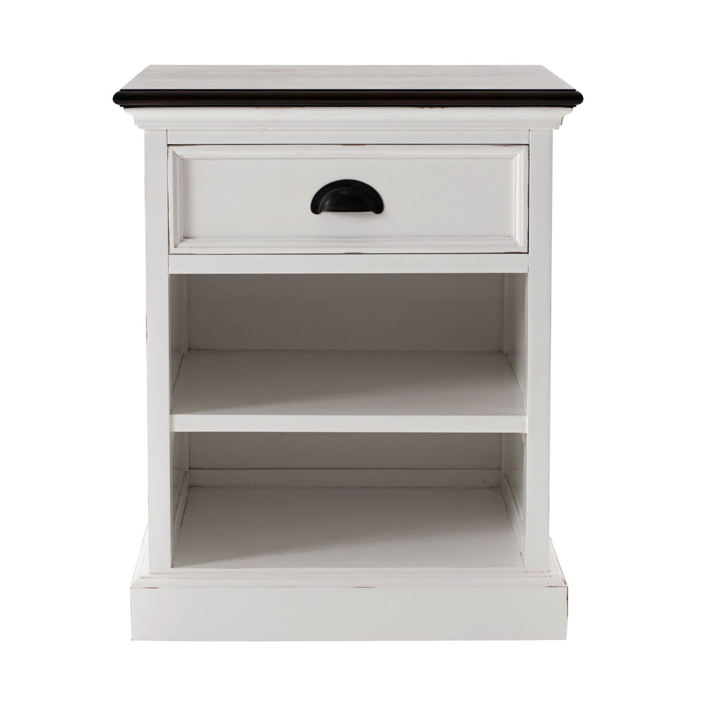 Distressed White And Deep Brown Nightstand With Shelves By Homeroots | Nightstands | Modishstore - 2