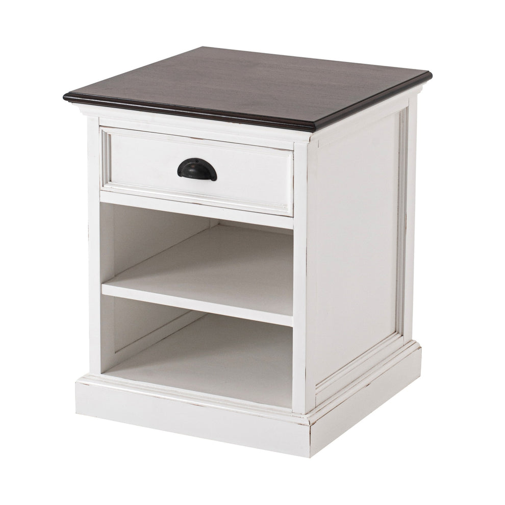 Distressed White And Deep Brown Nightstand With Shelves By Homeroots | Nightstands | Modishstore - 3