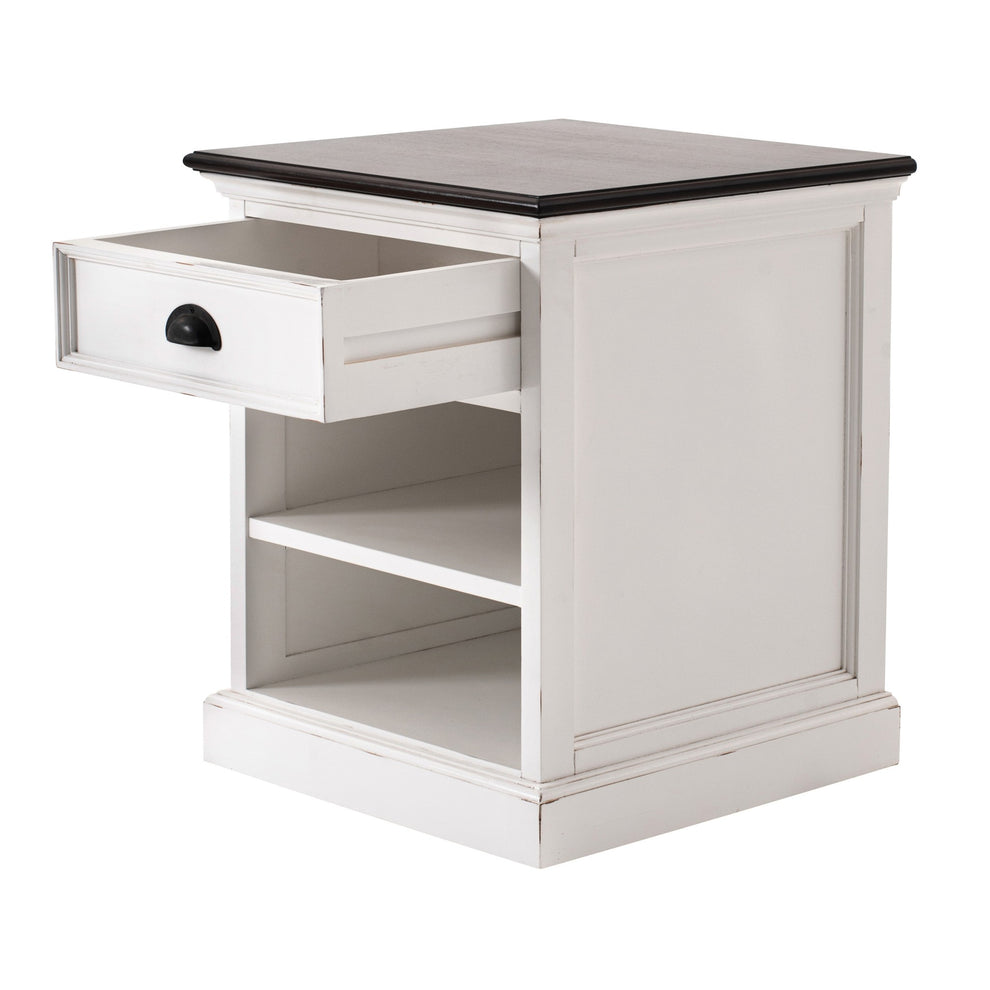 Distressed White And Deep Brown Nightstand With Shelves By Homeroots | Nightstands | Modishstore - 4