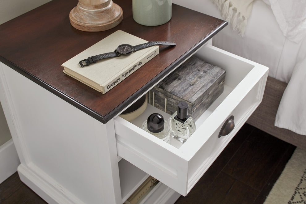 Distressed White And Deep Brown Nightstand With Shelves By Homeroots | Nightstands | Modishstore - 8