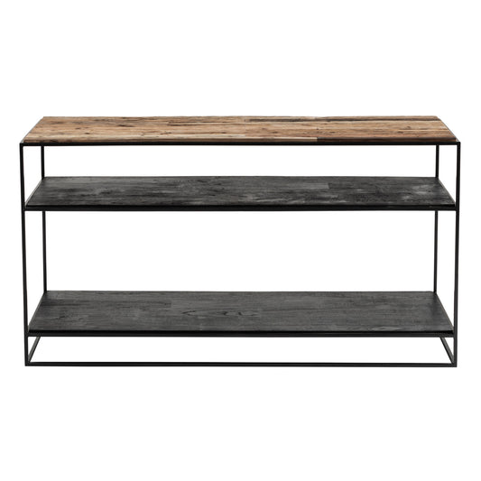 55" Natural and Black Frame Console Table With Storage By Homeroots