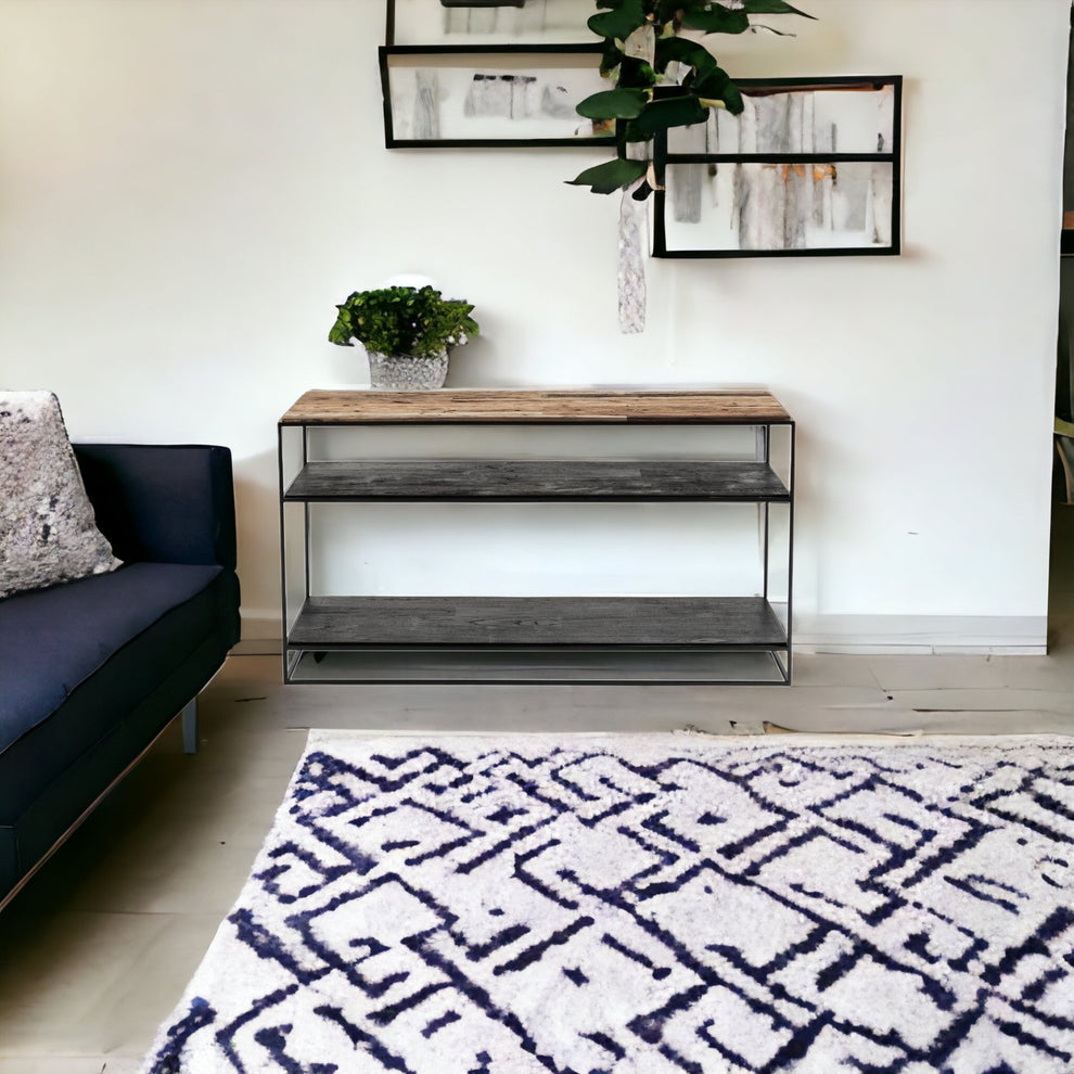55" Natural and Black Frame Console Table With Storage By Homeroots | Console Tables | Modishstore - 6