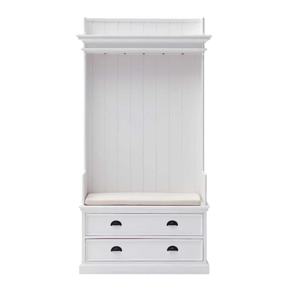 Classic White Entryway Coat Rack and Bench with Drawers By Homeroots | Coat Racks | Modishstore - 2