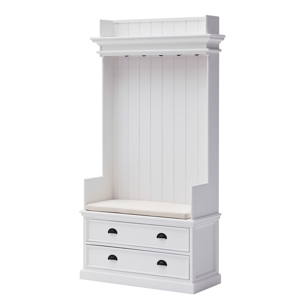Classic White Entryway Coat Rack and Bench with Drawers By Homeroots | Coat Racks | Modishstore - 3