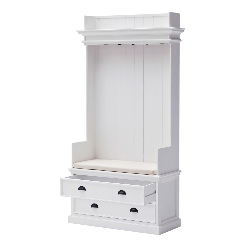 Classic White Entryway Coat Rack and Bench with Drawers By Homeroots | Coat Racks | Modishstore - 4