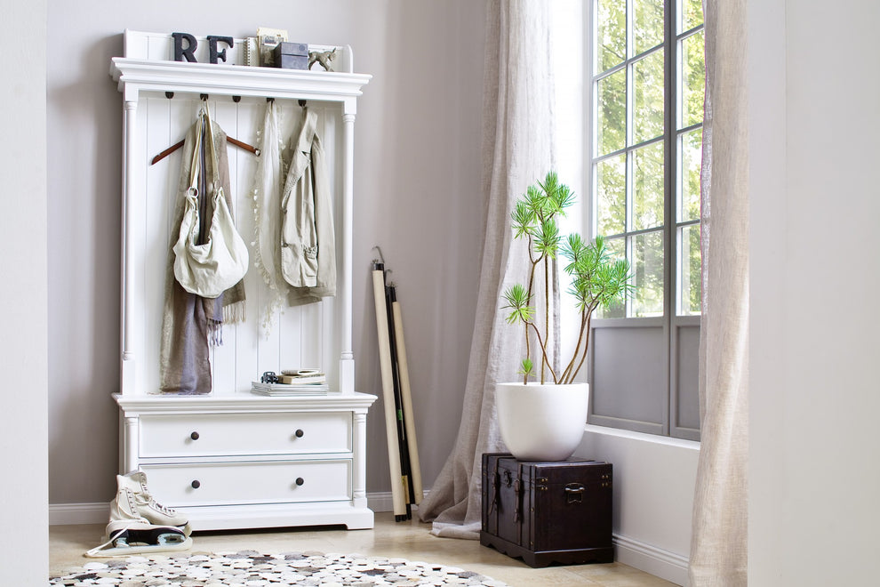 Classic White Hall Tree Coat Rack with Drawers By Homeroots | Coat Racks | Modishstore - 6