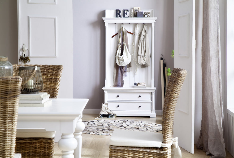 Classic White Hall Tree Coat Rack with Drawers By Homeroots | Coat Racks | Modishstore - 7