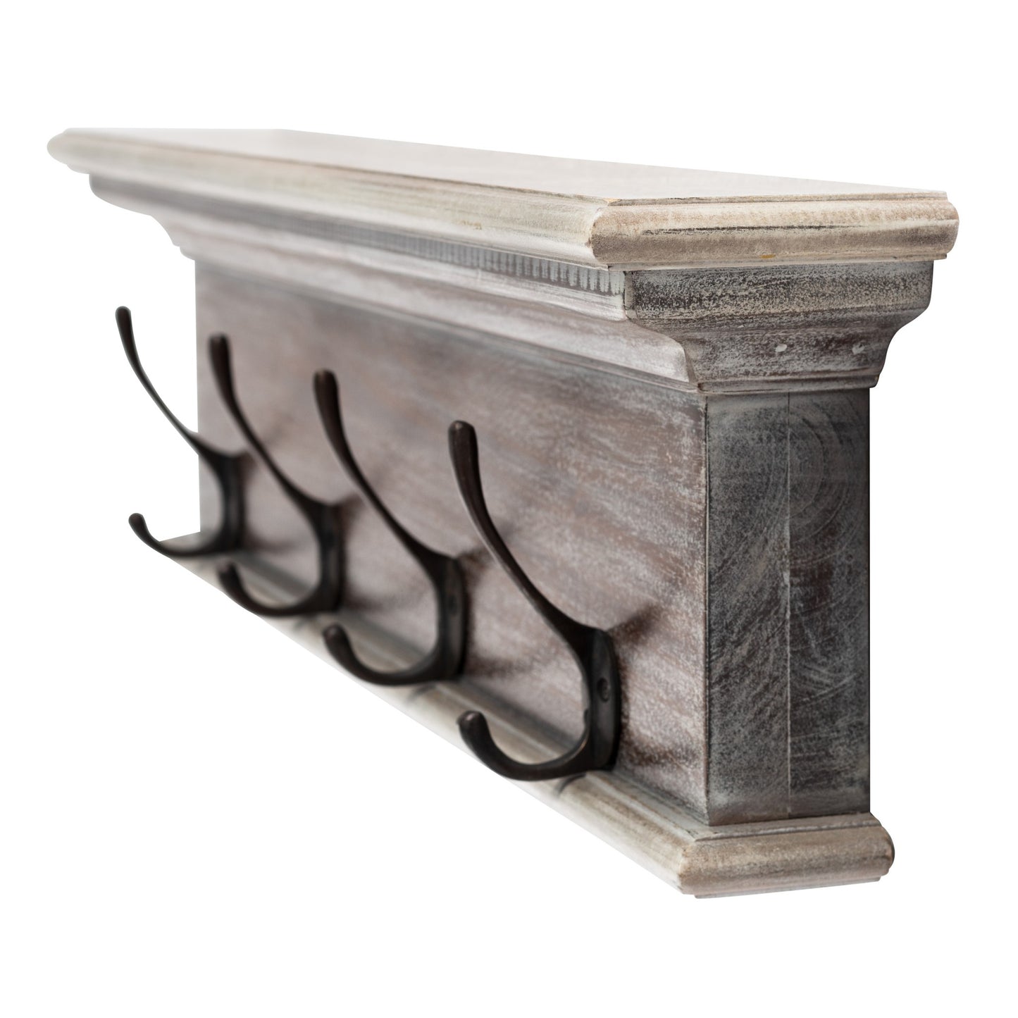 Rustic Natural Wash Wood Four Hook Hanging Coat Rack By Homeroots | Coat Racks | Modishstore - 3