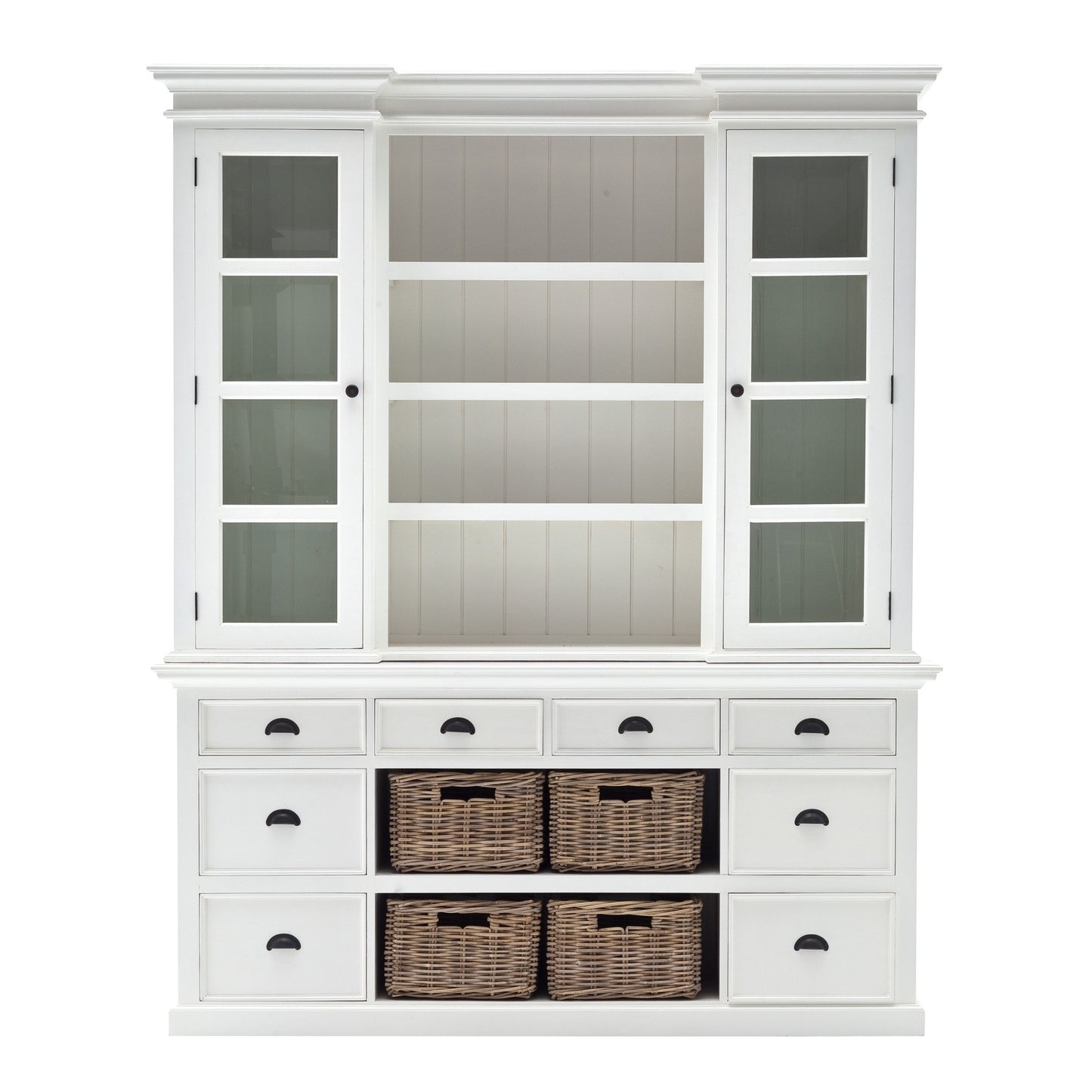 Classic White Library Hutch with Basket Set By Homeroots | Bookcases | Modishstore