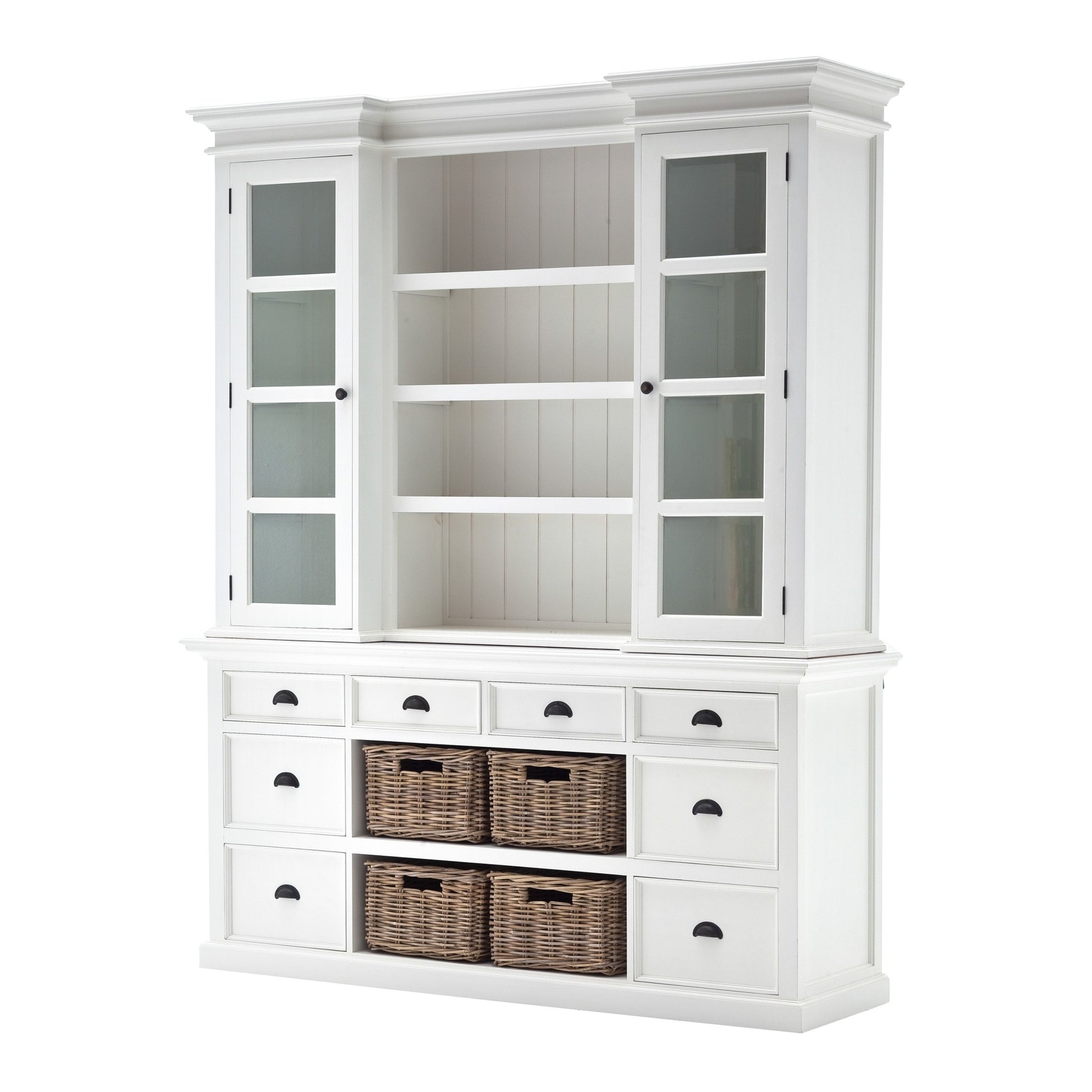 Classic White Library Hutch with Basket Set By Homeroots | Bookcases | Modishstore - 3