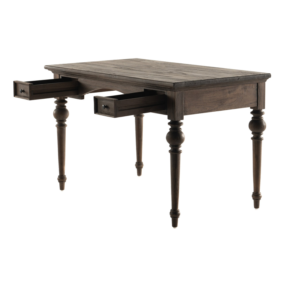 Antiqued Brown Teak Provencial Writing or Computer Desk By Homeroots | Desks | Modishstore - 5