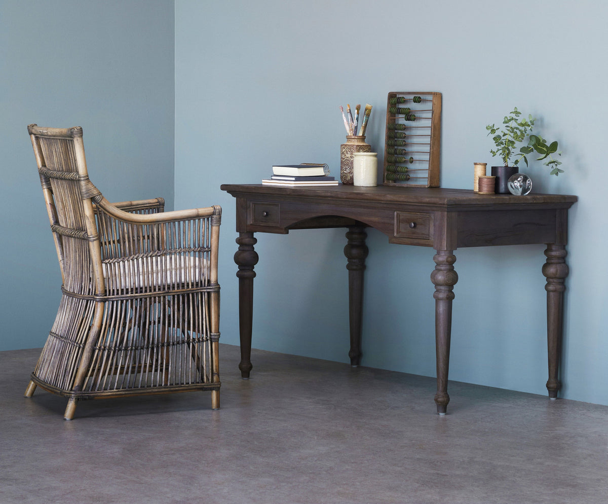 Antiqued Brown Teak Provencial Writing or Computer Desk By Homeroots | Desks | Modishstore