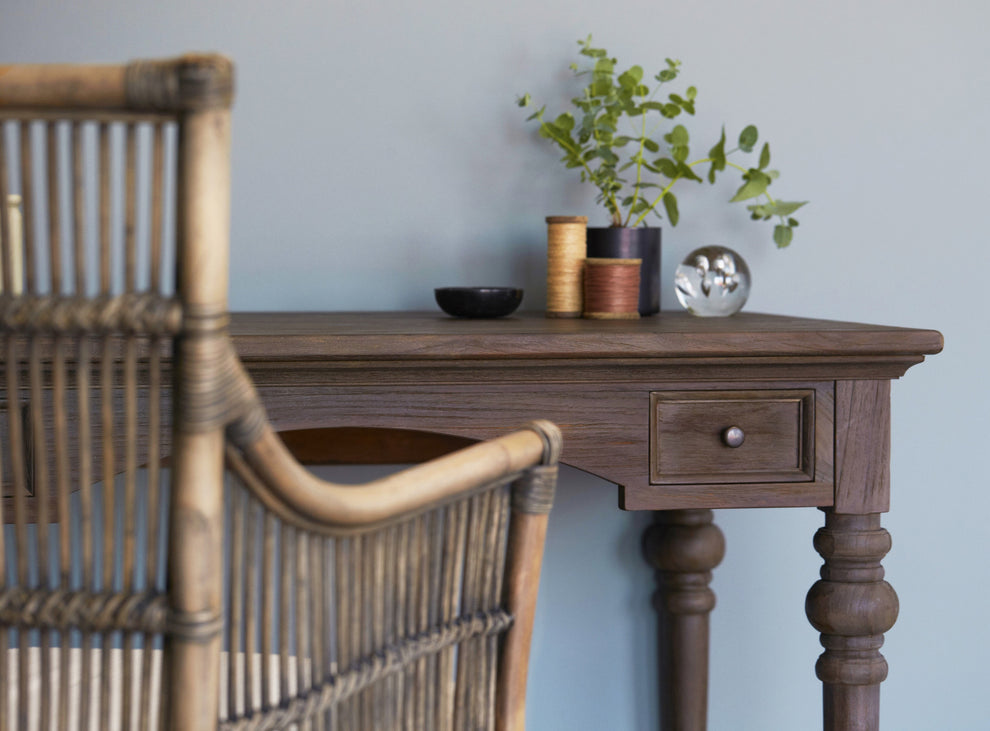 Antiqued Brown Teak Provencial Writing or Computer Desk By Homeroots | Desks | Modishstore - 9