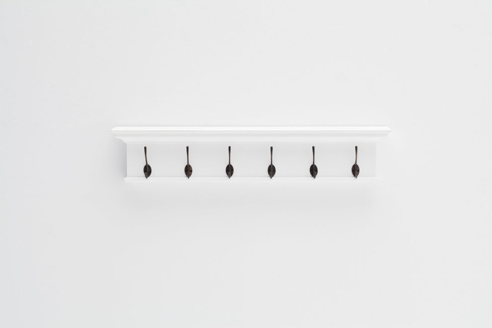 Traditional Classic White Wood Six Hook Hanging Coat Rack By Homeroots | Coat Racks | Modishstore - 6