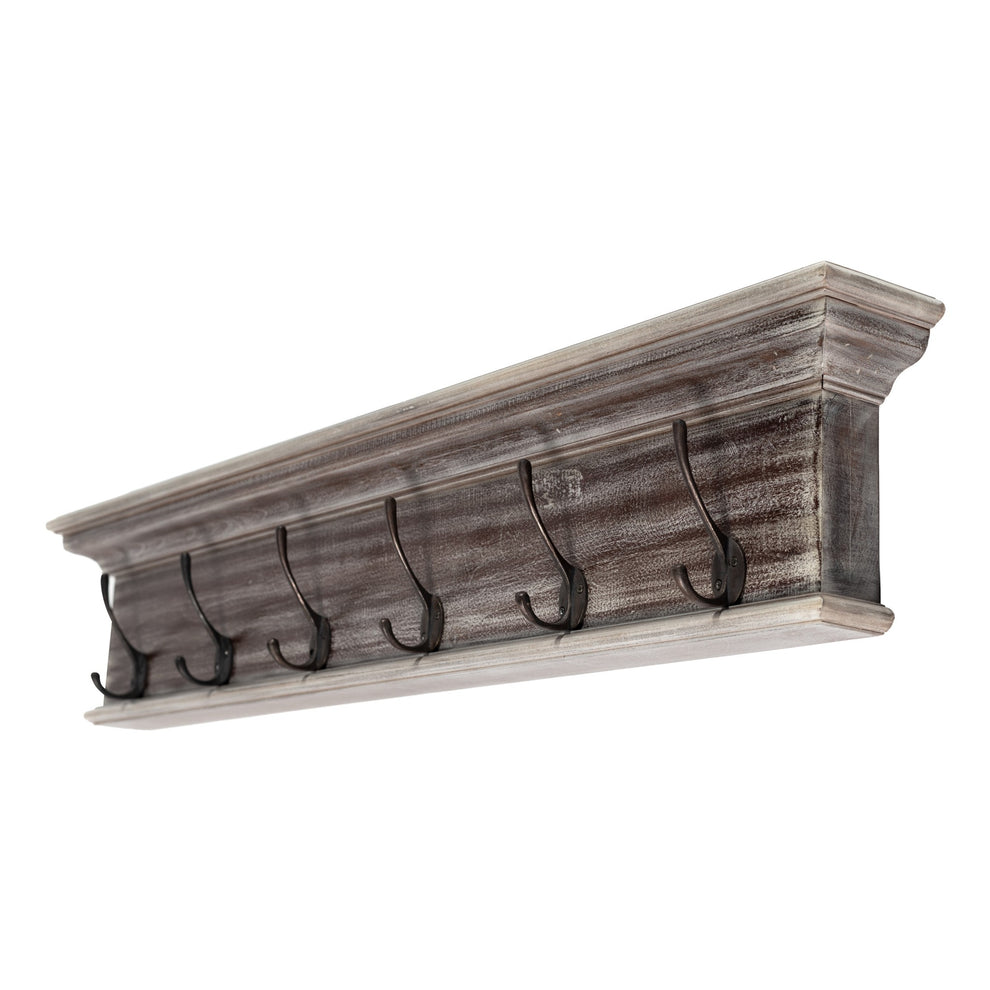 Rustic Natural Wash Wood Six Hook Hanging Coat Rack By Homeroots | Coat Racks | Modishstore - 2