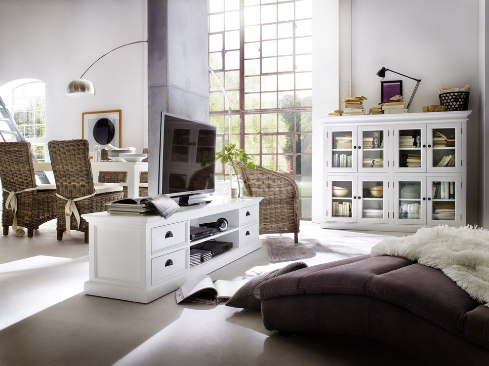 71" Classic White Entertainment Unit with Four Drawers By Homeroots | TV Stands | Modishstore - 7
