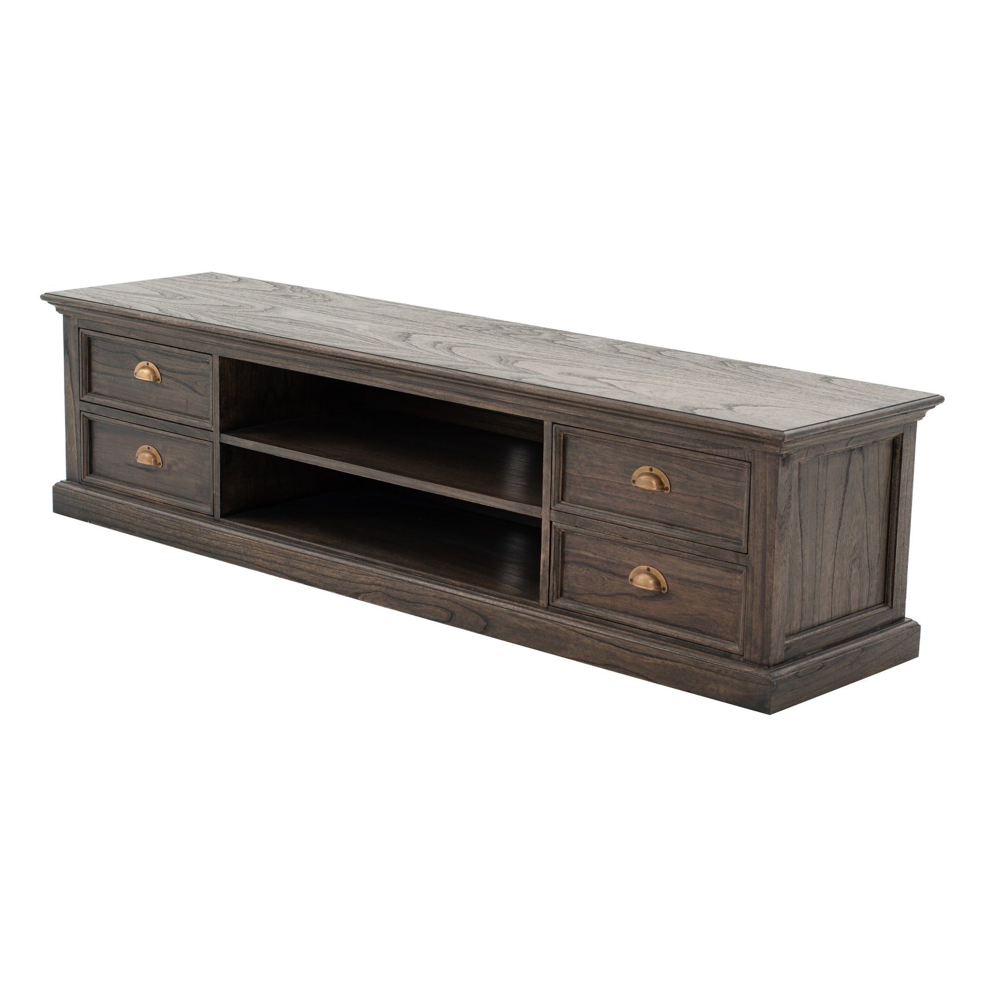 71" Black Wash Wood Entertainment Unit with Four Drawers By Homeroots | TV Stands | Modishstore - 3