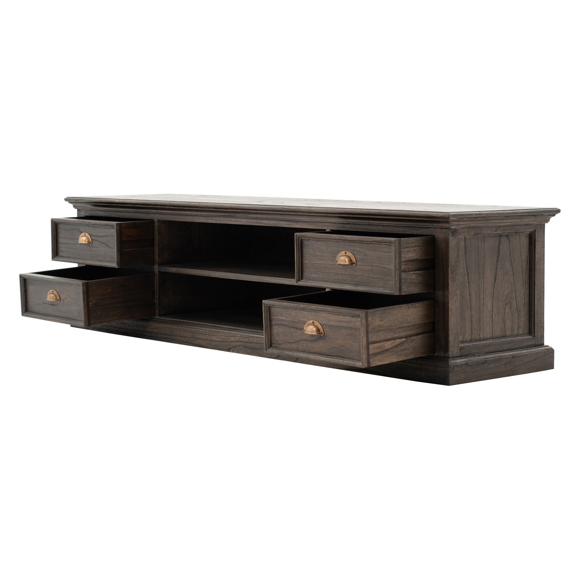 71" Black Wash Wood Entertainment Unit with Four Drawers By Homeroots | TV Stands | Modishstore - 4