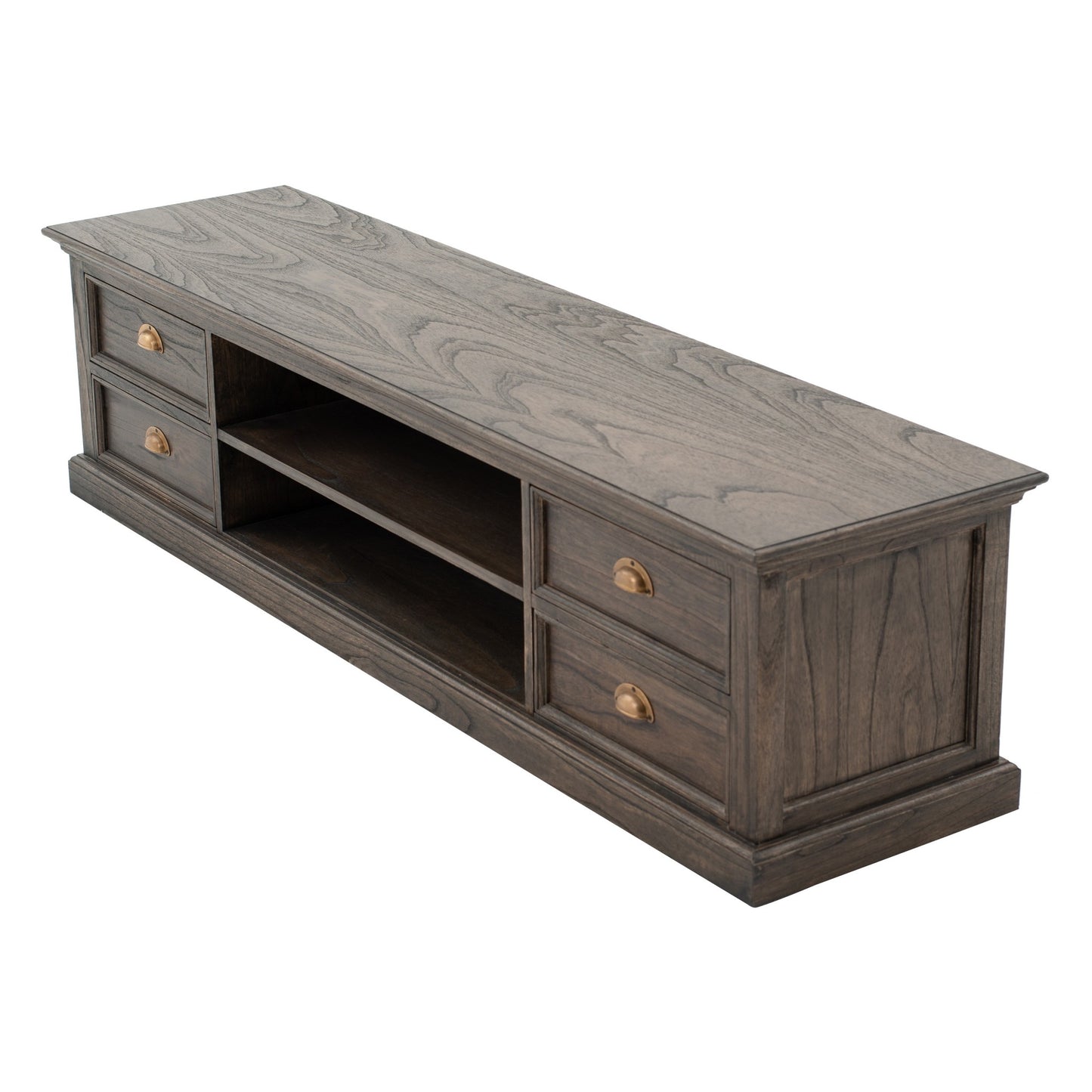 71" Black Wash Wood Entertainment Unit with Four Drawers By Homeroots