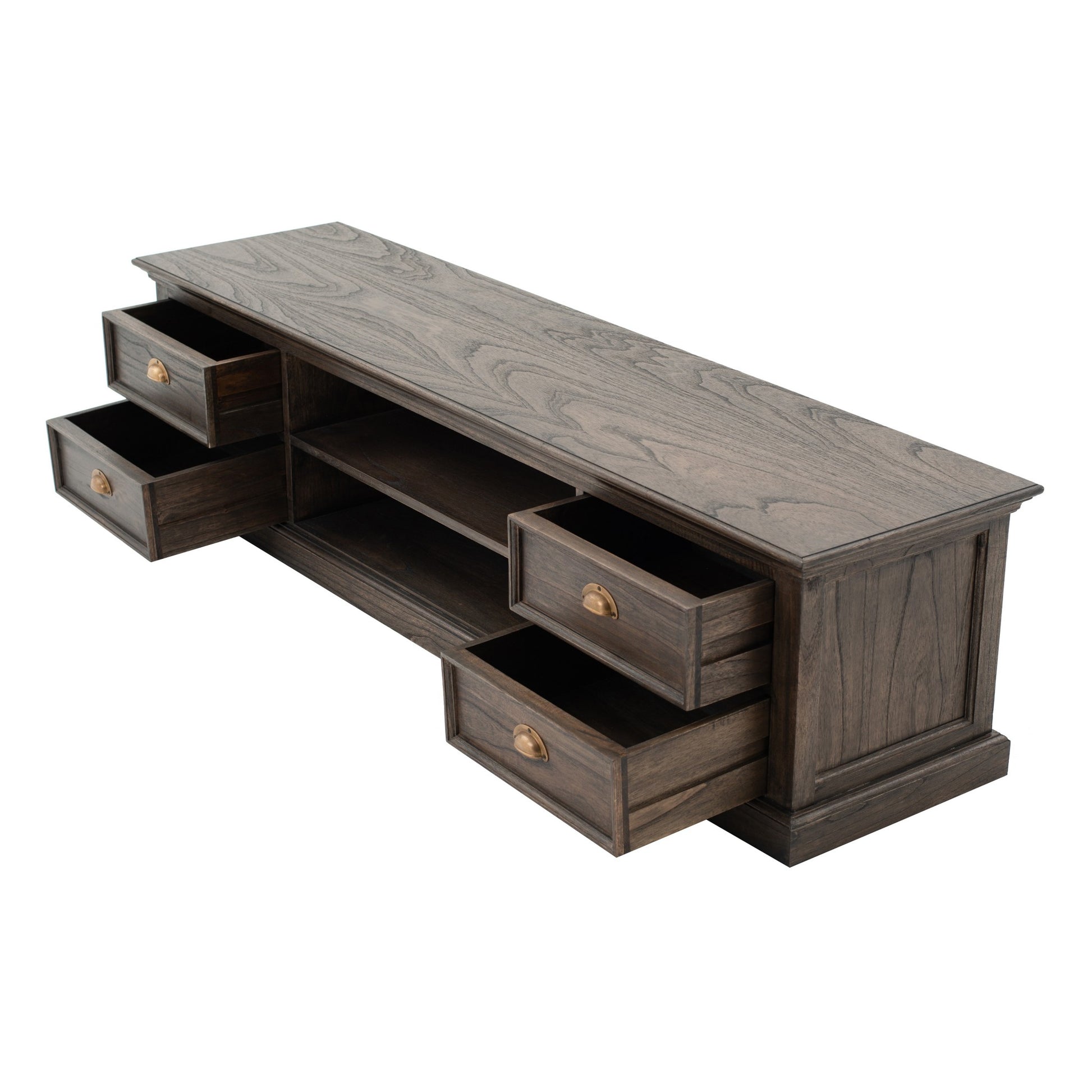 71" Black Wash Wood Entertainment Unit with Four Drawers By Homeroots | TV Stands | Modishstore - 6