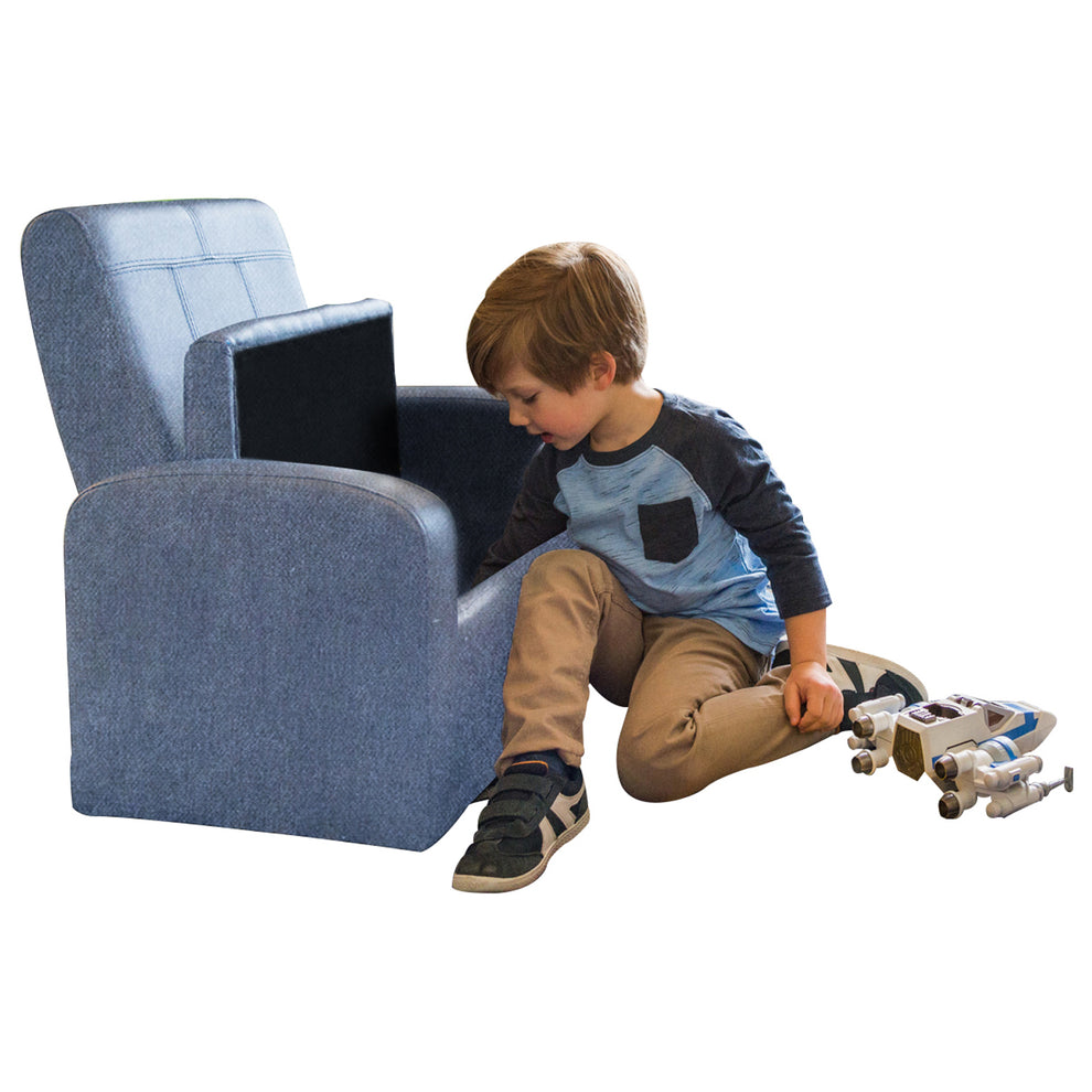 Kids Blue Comfy Upholstered Recliner Chair with Storage By Homeroots | Recliners | Modishstore - 6