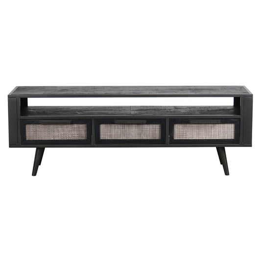 Rustic Black and Rattan TV Stand with Three Drawers By Homeroots