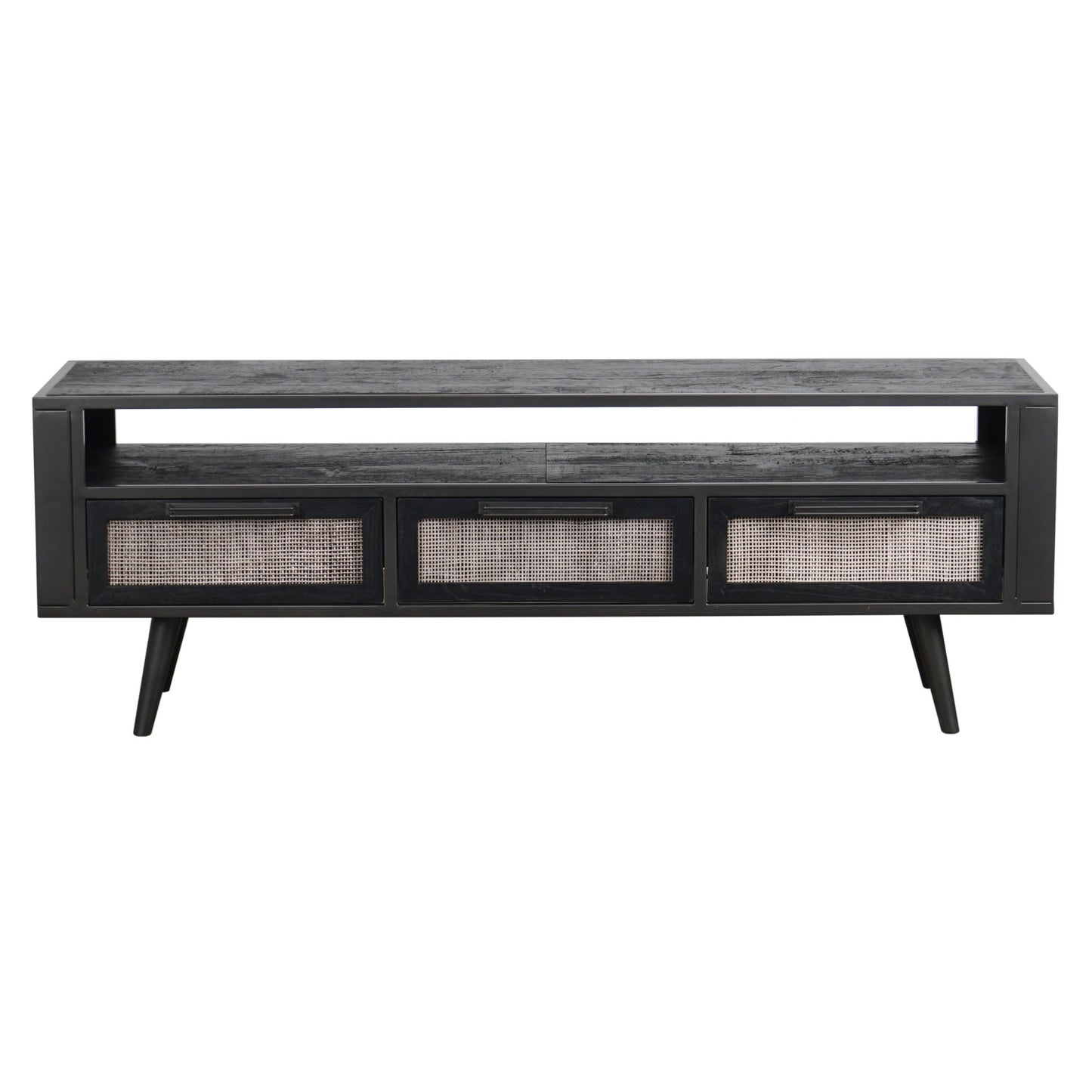 Rustic Black and Rattan TV Stand with Three Drawers By Homeroots | TV Stands | Modishstore