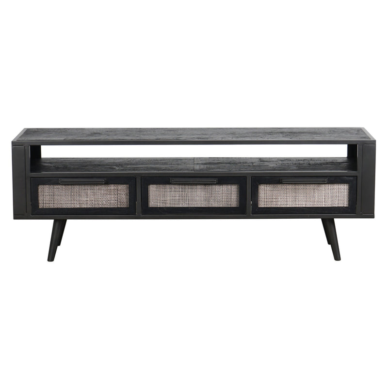 Rustic Black and Rattan TV Stand with Three Drawers By Homeroots | TV Stands | Modishstore