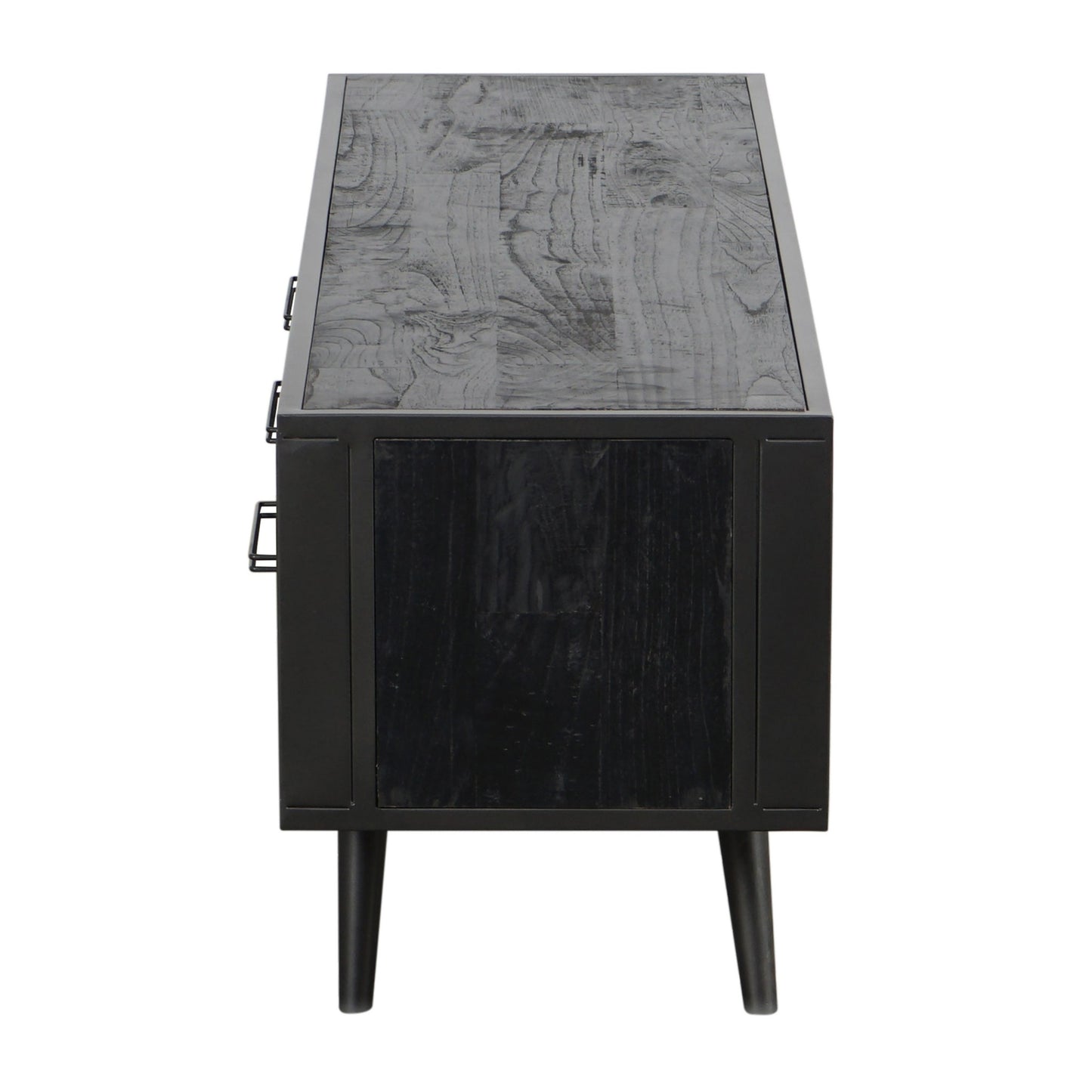 Rustic Black and Rattan TV Stand with Three Drawers By Homeroots | TV Stands | Modishstore - 4