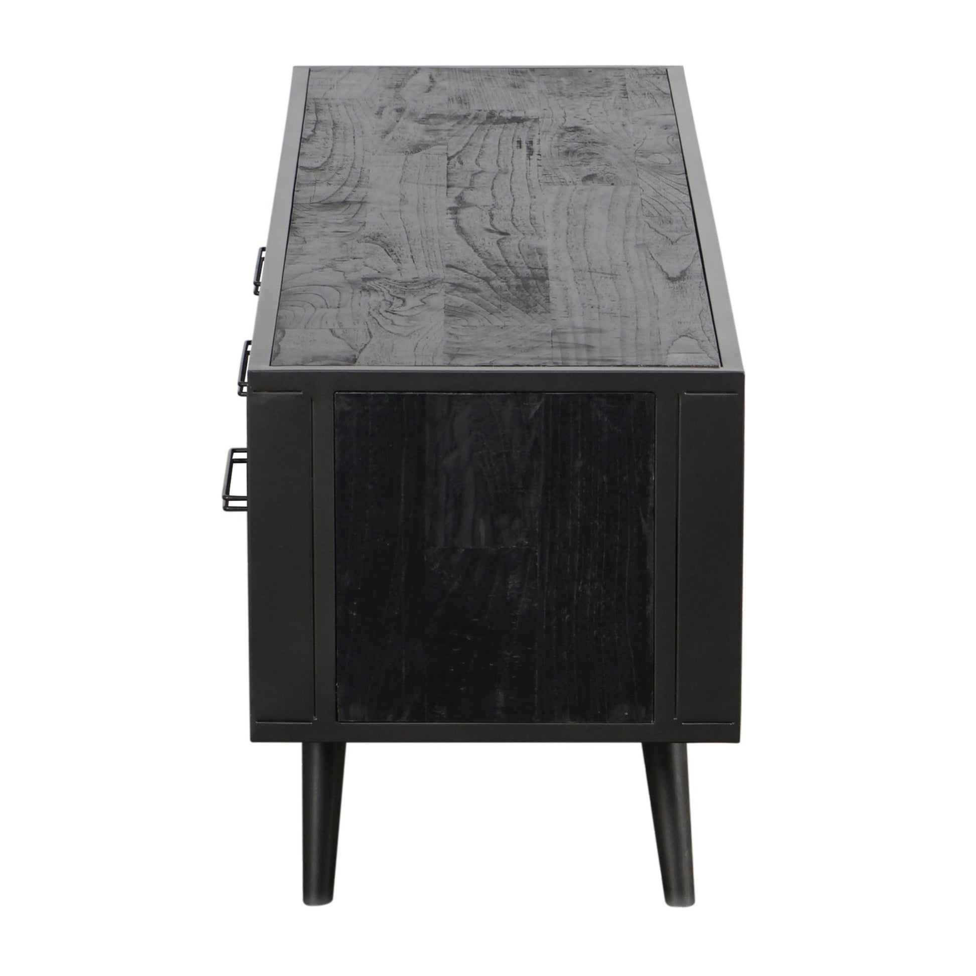 Rustic Black and Rattan TV Stand with Three Drawers By Homeroots | TV Stands | Modishstore - 4