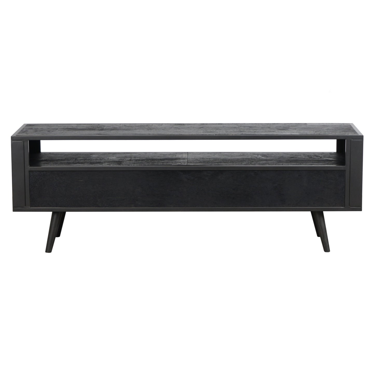 Rustic Black and Rattan TV Stand with Three Drawers By Homeroots | TV Stands | Modishstore - 5