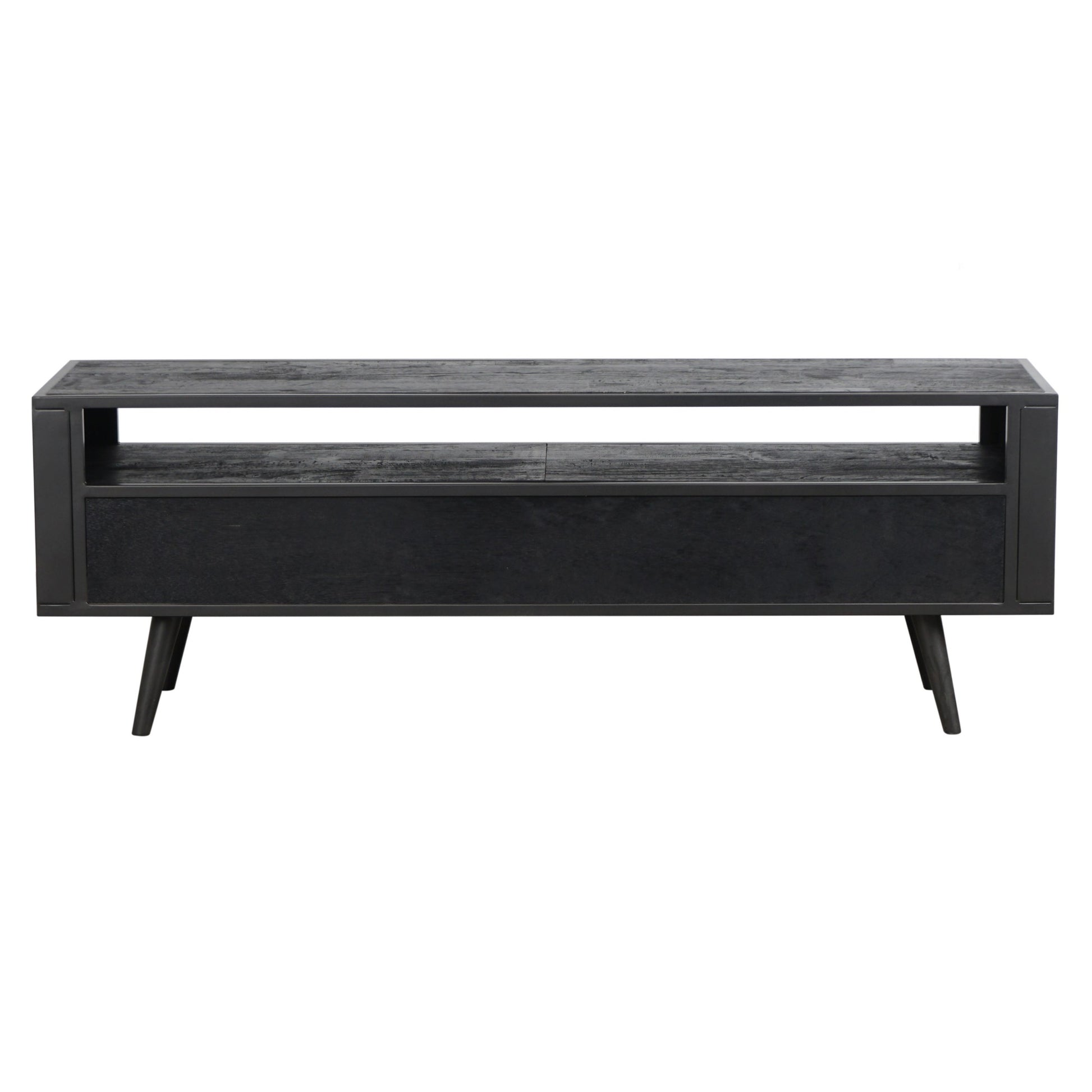 Rustic Black and Rattan TV Stand with Three Drawers By Homeroots | TV Stands | Modishstore - 5