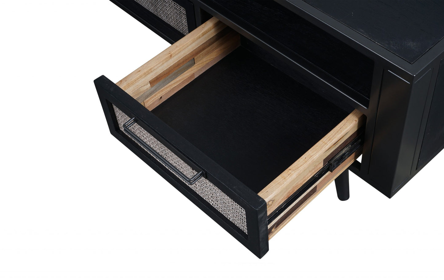 Rustic Black and Rattan TV Stand with Three Drawers By Homeroots | TV Stands | Modishstore - 6