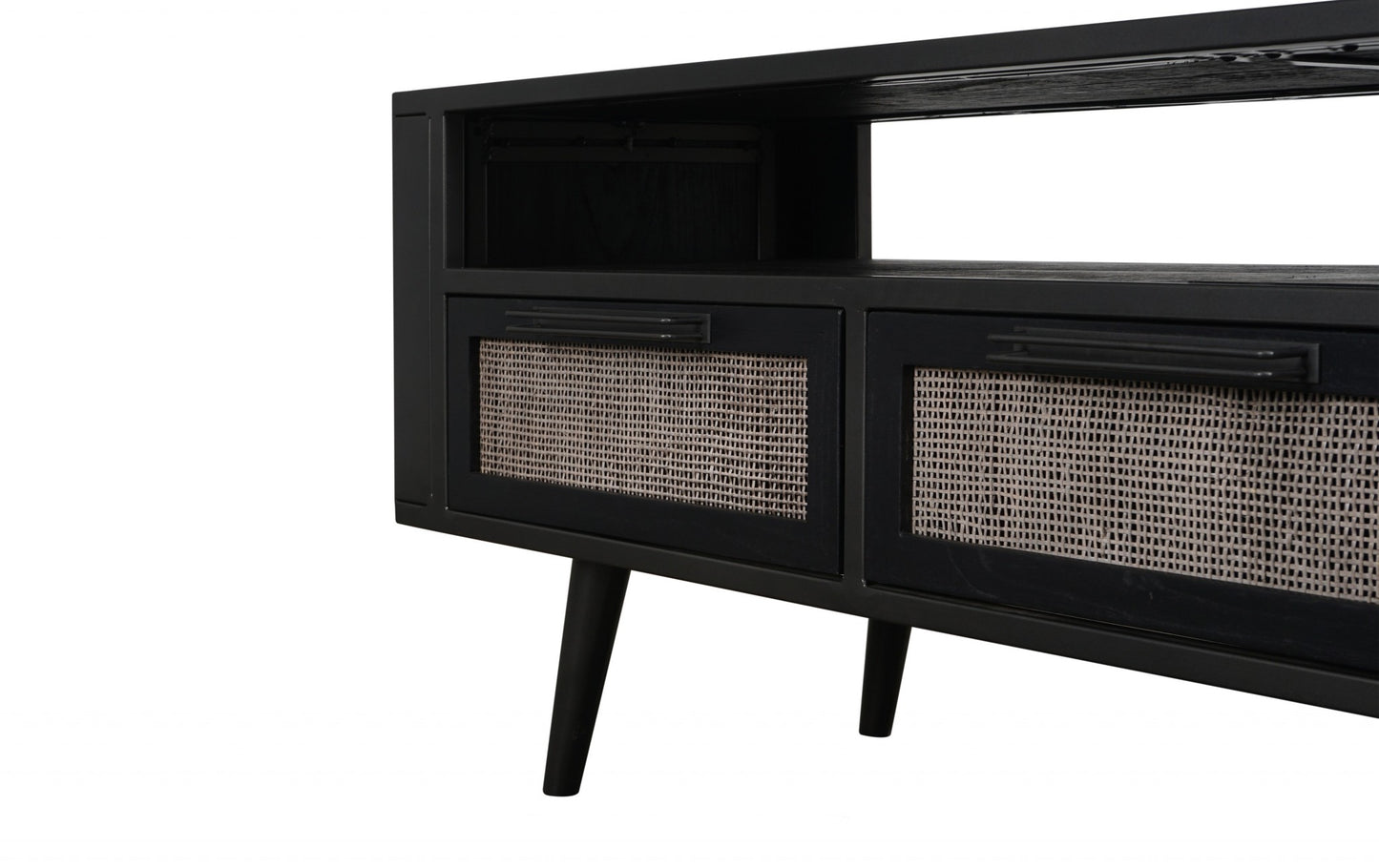 Rustic Black and Rattan TV Stand with Three Drawers By Homeroots | TV Stands | Modishstore - 7